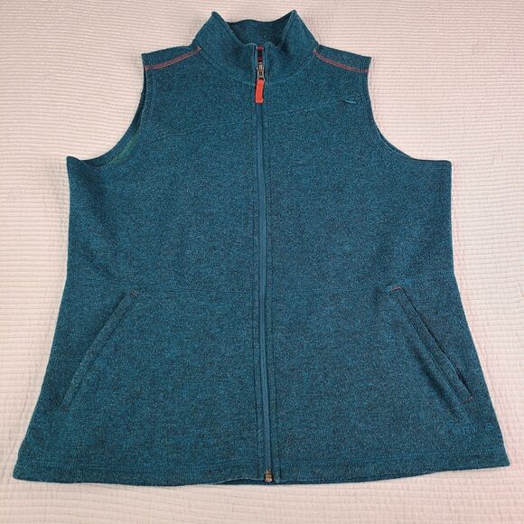 Orvis Vest Womens M Teal Blue/ Green Wool Blend Fleece Sweater Full Zip *read - Picture 1 of 14